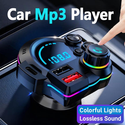 Bluetooth 5.3 Car Adapter Charger 4-Port Fast Charging PD36W QC3.0 18W Wireless FM Transmitter Deep Bass LED Backlit Hands-Free Calling USB Drive Support